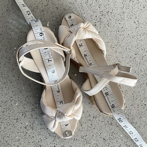 Stuart Weitzman Sandals 7M Ivory Playa Knot 60 Napa Leather Espadrille Wedge - Picture 6 of 12